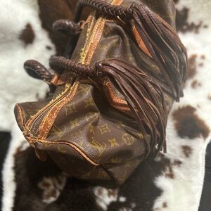 Louis Vuitton Brown Leather Bag with Fringe and Monogram